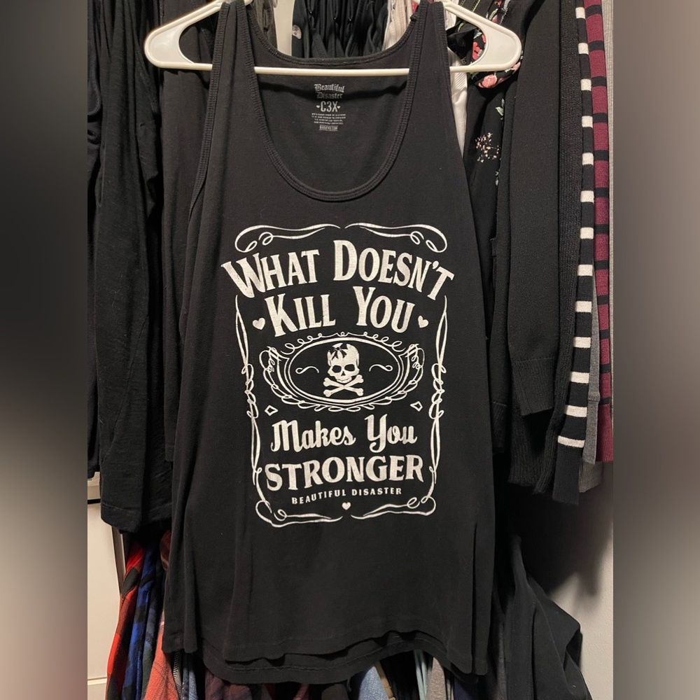 Beautiful Disaster Makes You Stronger Skull Jack Daniels-Like Rib Knit Tank Top